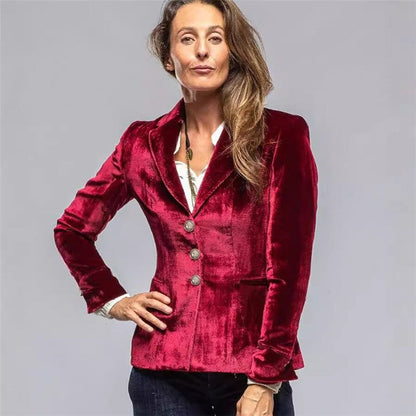 Short Velvet Blazer In Solid Color