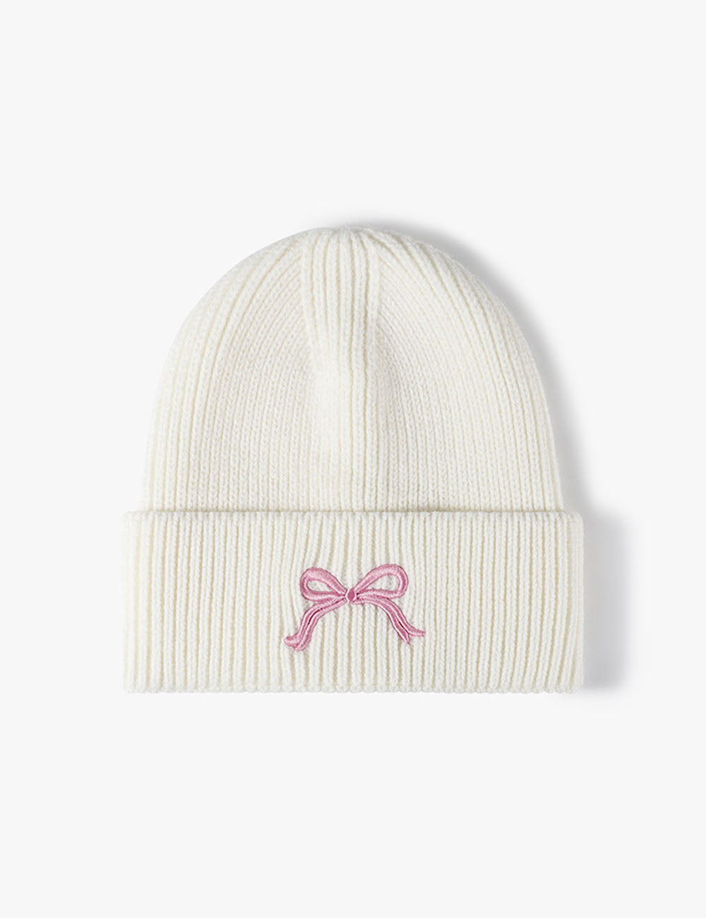 Cute Bow Embroidery Cuffed Thicken Knit Beanie