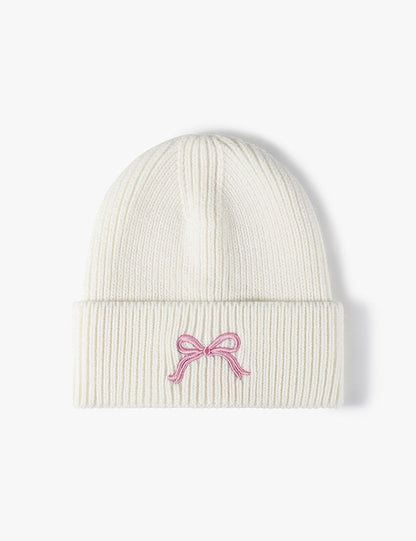 Cute Bow Embroidery Cuffed Thicken Knit Beanie