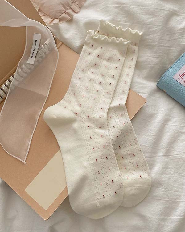 Casual Ruffle Flower Crew Cotton Socks