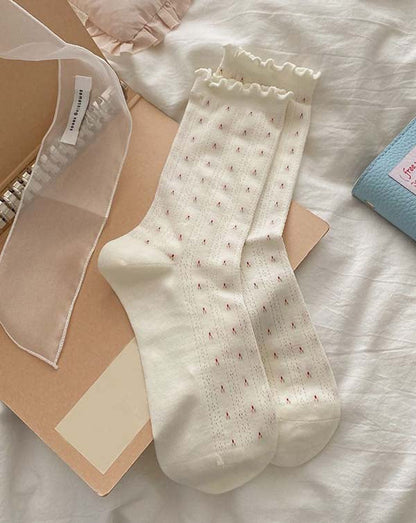Casual Ruffle Flower Crew Cotton Socks