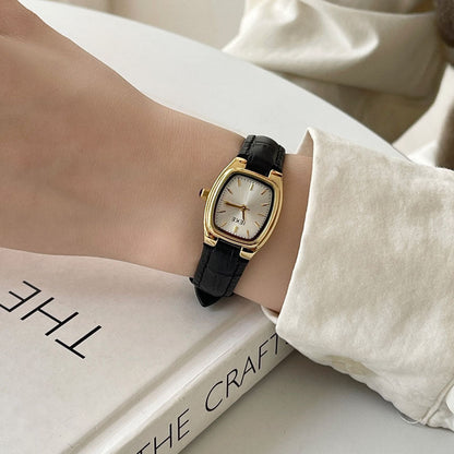 Vintage Tonneau Quartz Leather Strap Watch