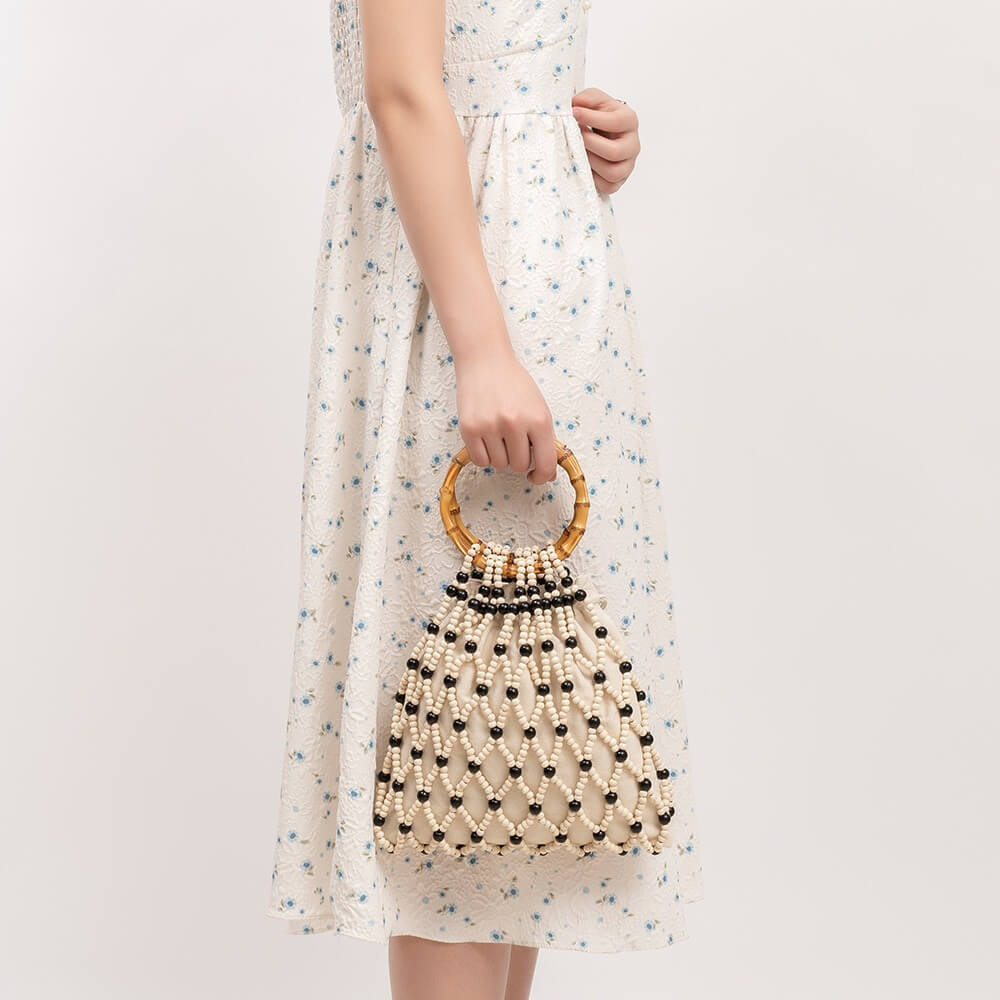 Color Block Handmade Wooden Bead Bag