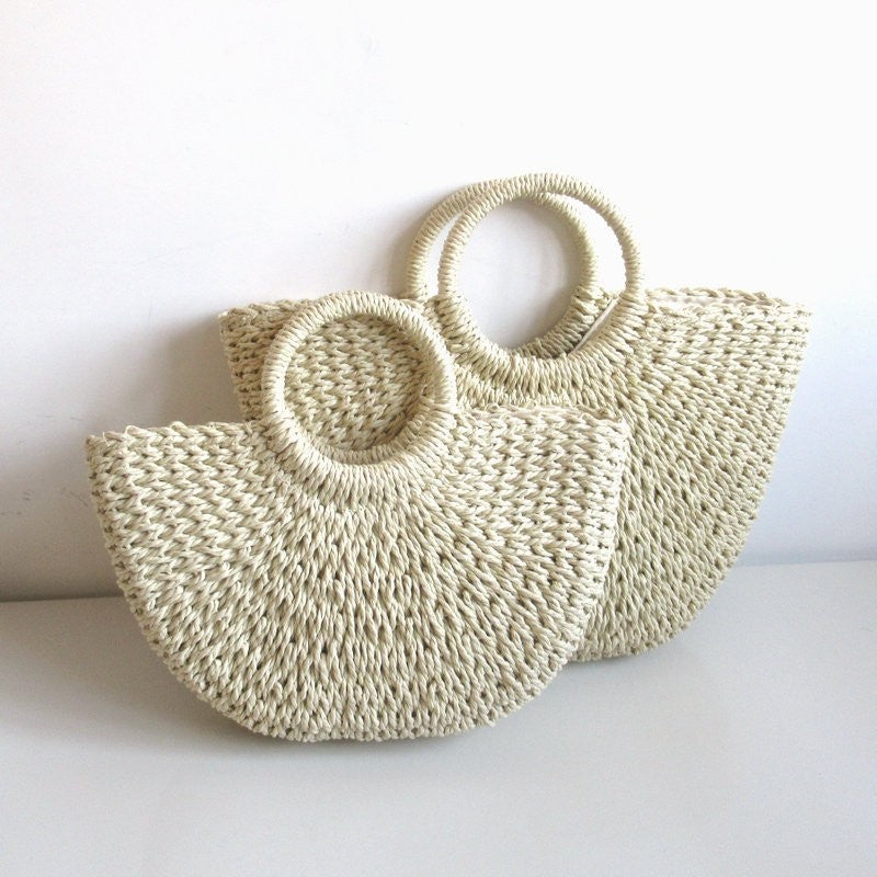 Casual Round Handle Straw Woven Handbag