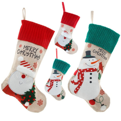 Linen Embroidery Old Man Snowman Gift Candy Bag Pendant Christmas Socks Gift Bag
