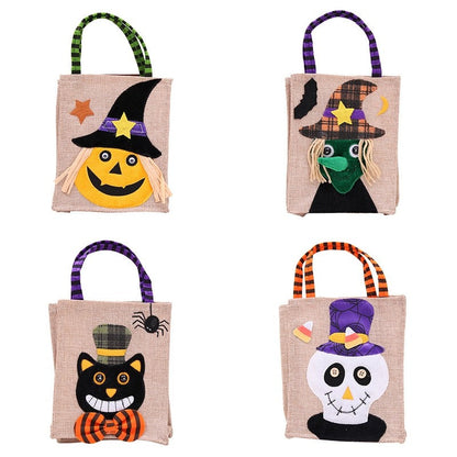 Cute Cartoon Patchwork Linen Candy Gift Bag Halloween Decoration