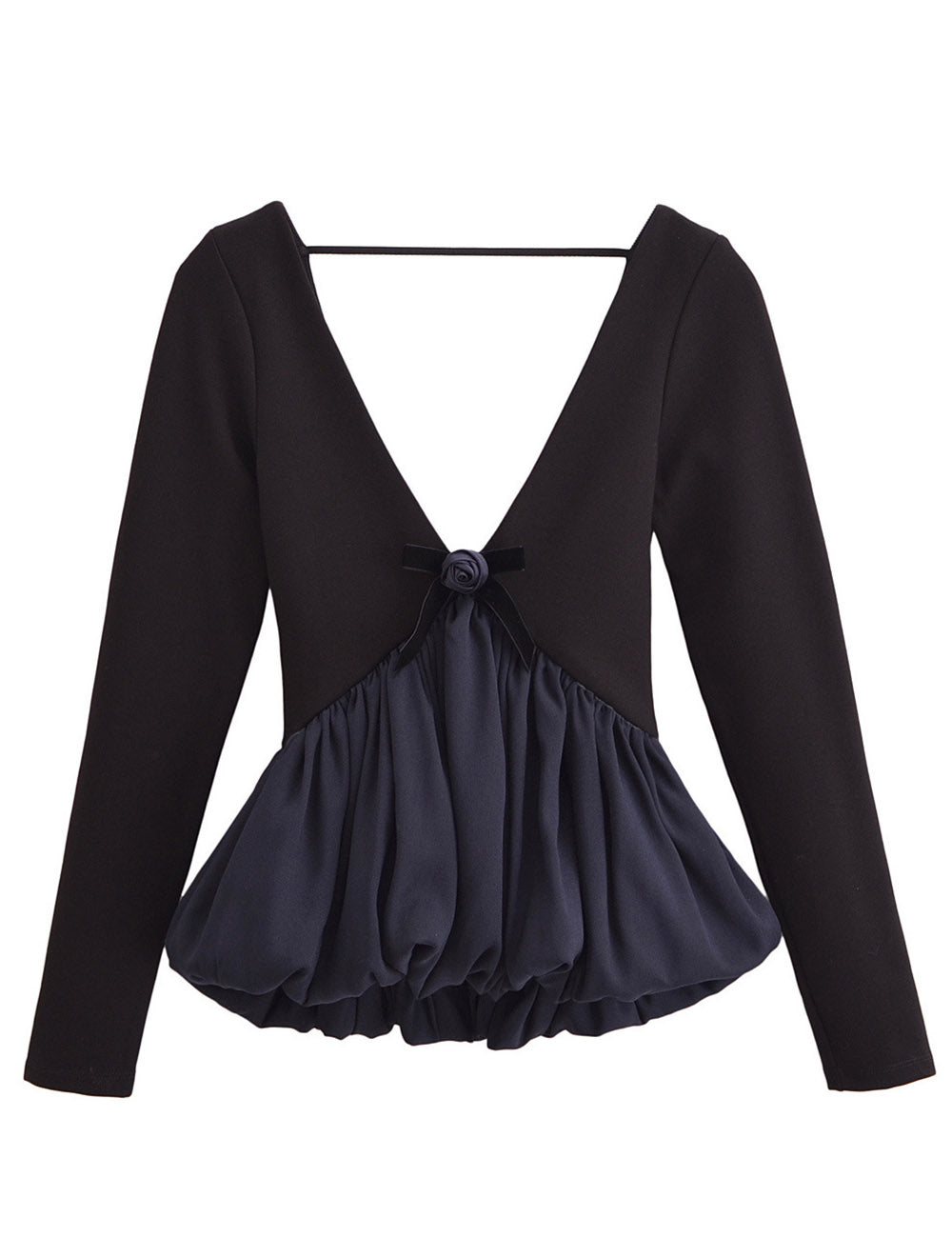 Minimalist V-Neck Backless Ruffle Hem Top