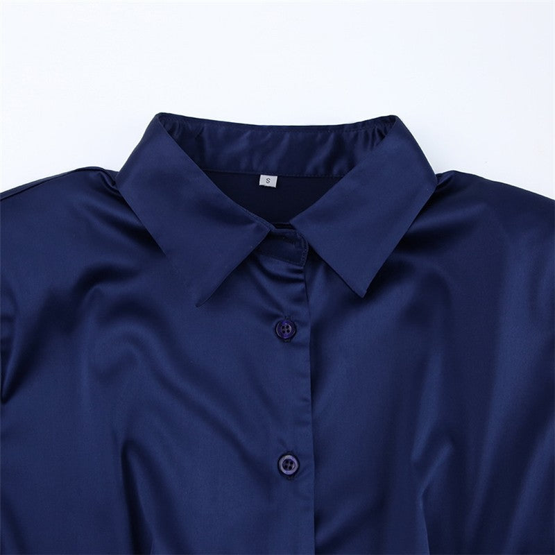 Solid Color Long Sleeve Shirt Wrap Hip Short Dress