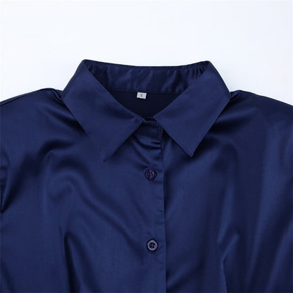 Solid Color Long Sleeve Shirt Wrap Hip Short Dress