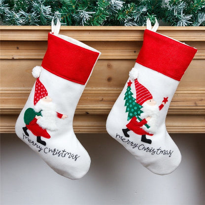 White Nordic Embroidered Old Man Christmas Socks Candy Bag Christmas Socks Gift Bag