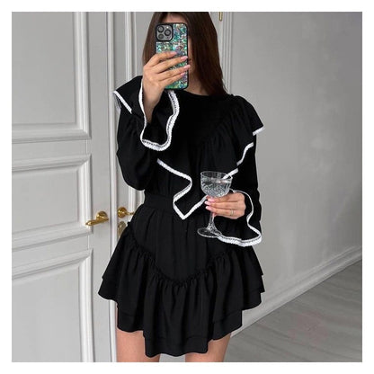 Horn Sleeve Ruffle Hem Mini Dress