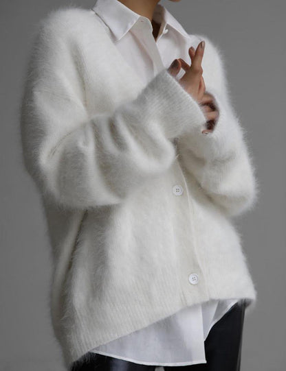 Fashion V-Neck Long Sleeve Fuzzy Knit Cardigan