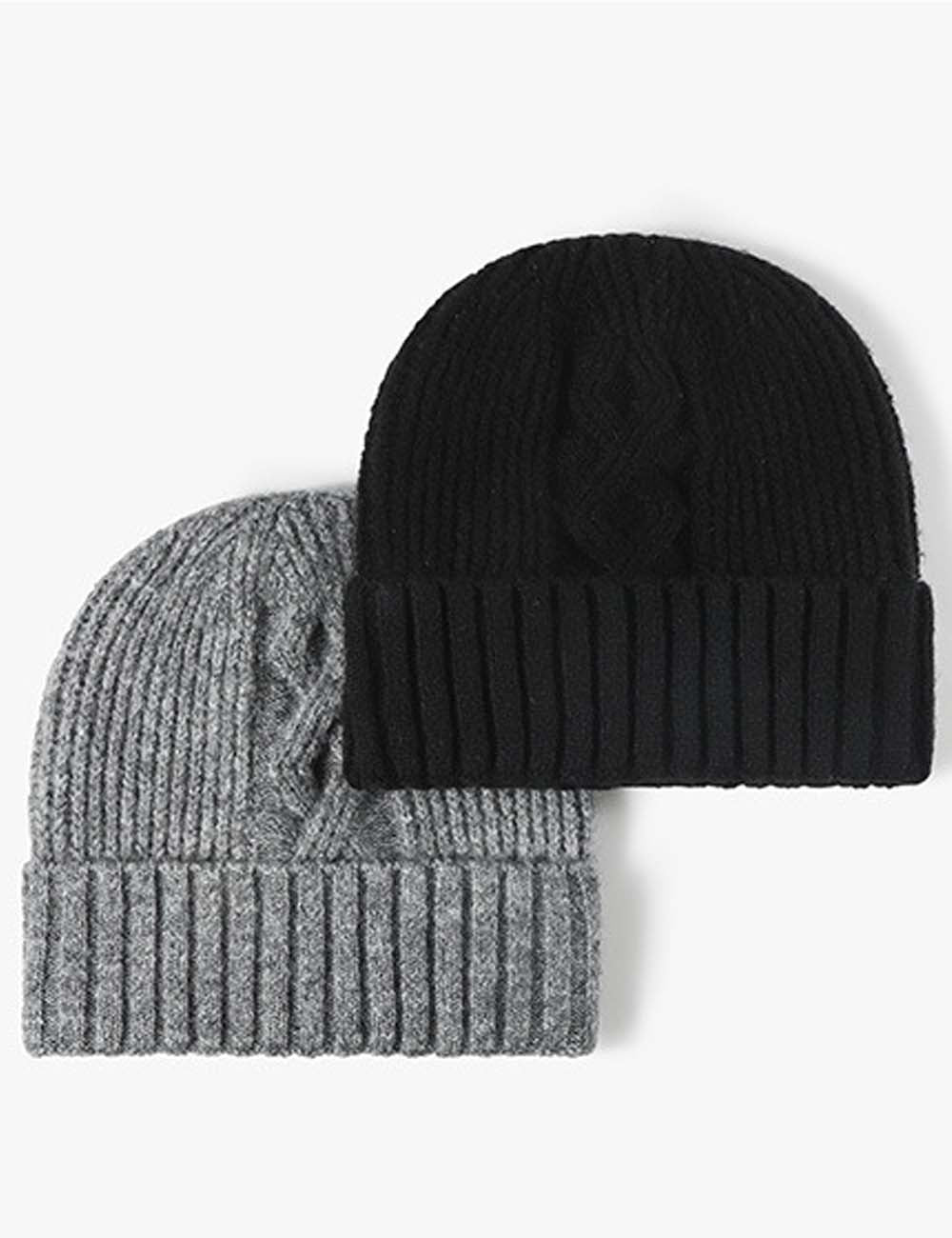 Solid Color Cable Knit Cuff Winter Beanie