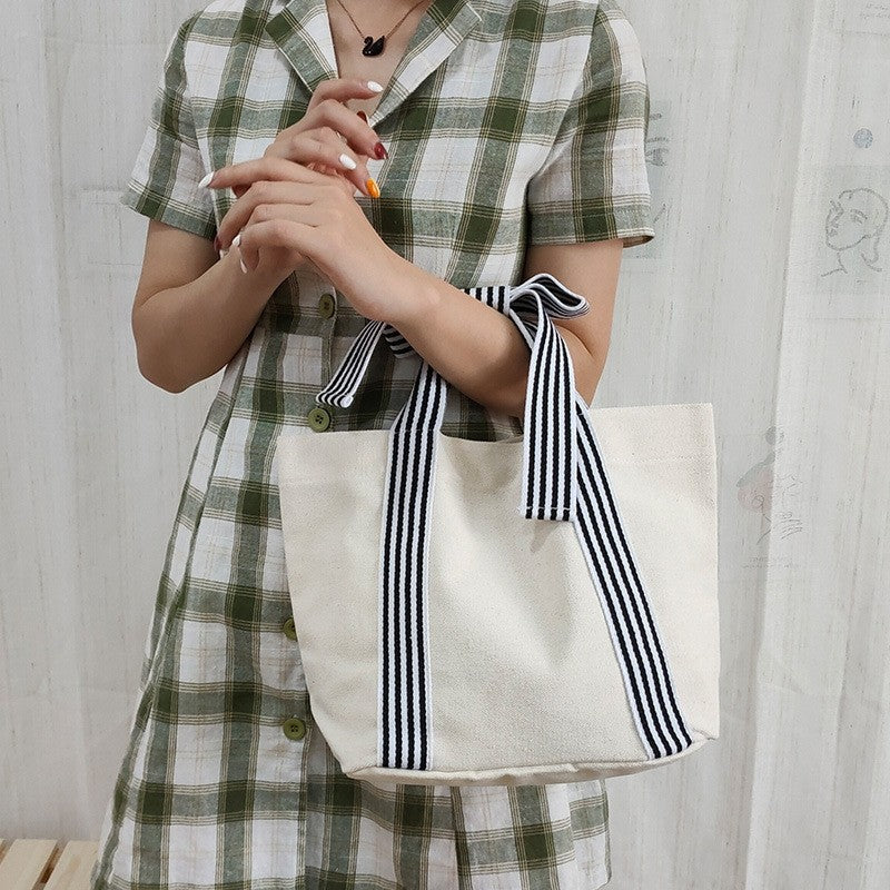 Ladies Bowknot Striped Canvas Handbag