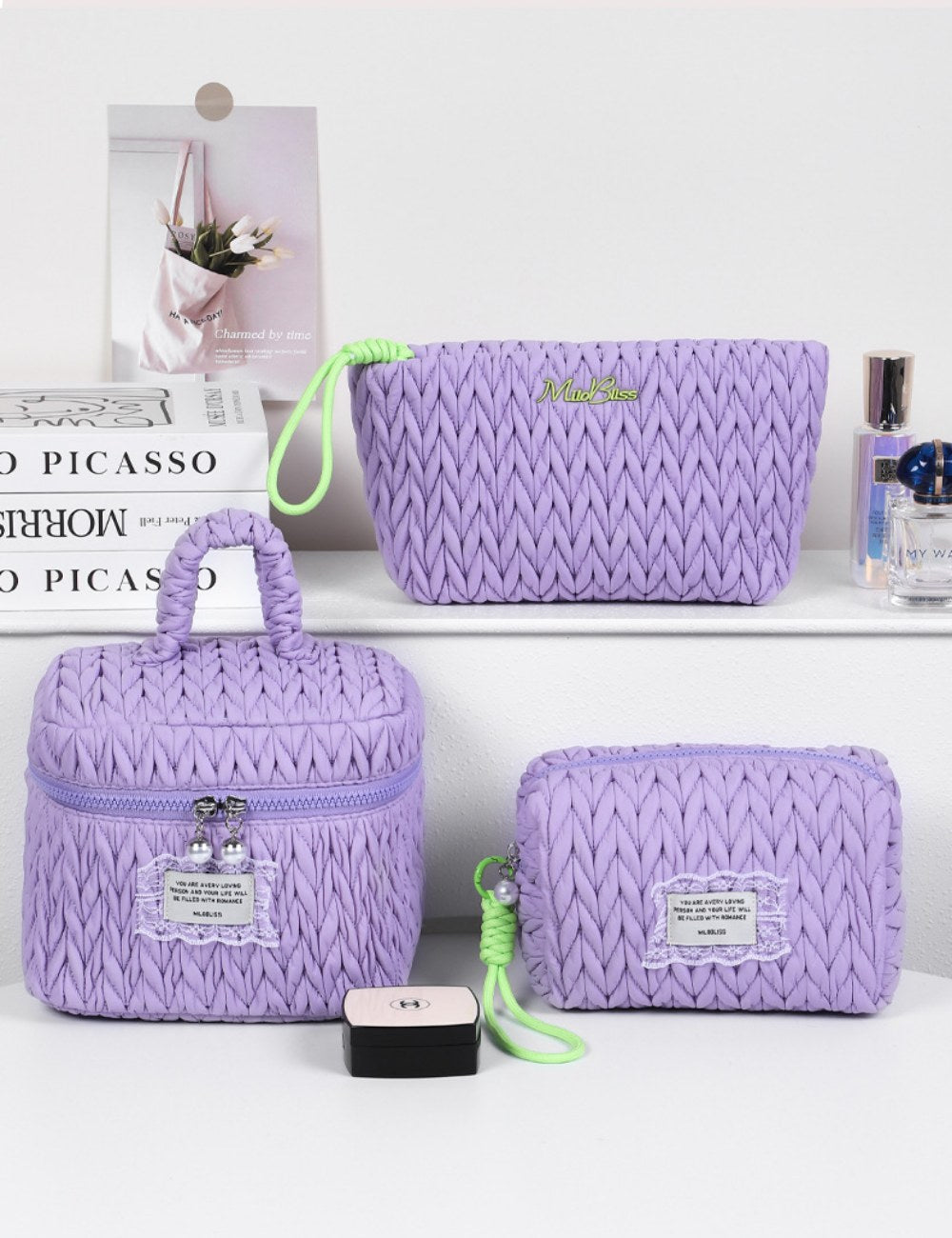 Solid Color Large Capacity Padded Make Up Bag