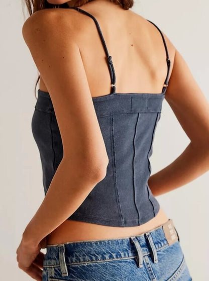 Washed Ribbed Slim Spaghetti Camis