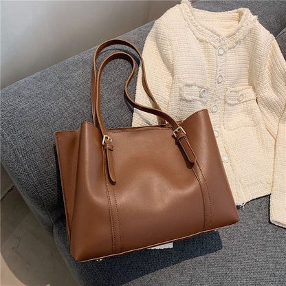 Large Capacity PU Leather Handbag Tote Shoulder Bag