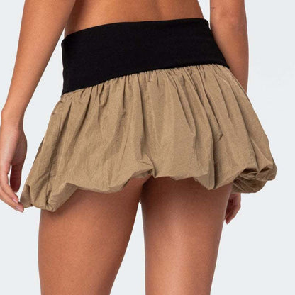 Puffy Color Block Slim Mini Skirt