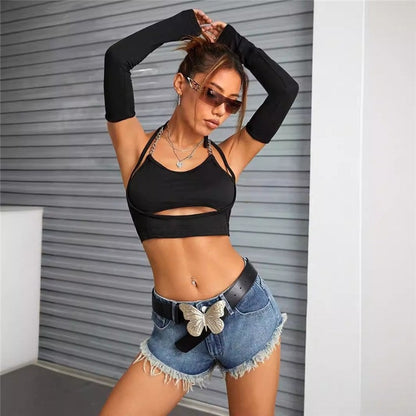 Simple And Versatile Low-Waist Slim Raw Edge Loose Denim Shorts