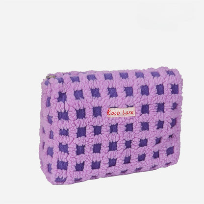Waffle Checkerboard Plush Makeup Bag