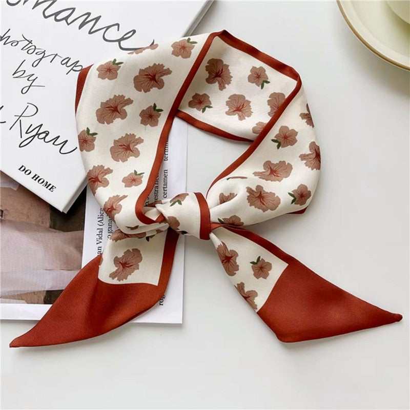 Vintage Printed Slim Hair Silky Scarf