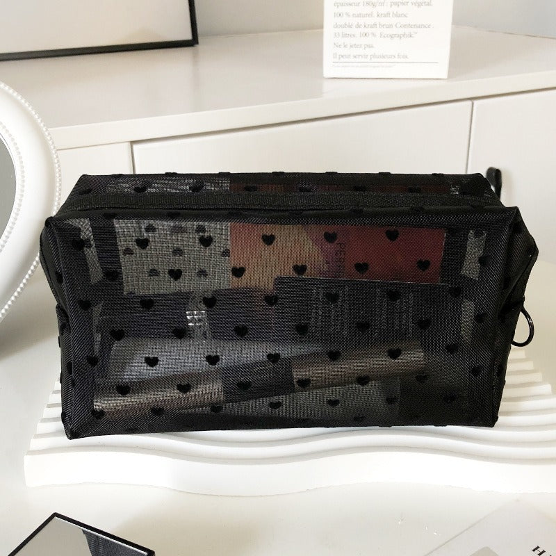 Black Love Mesh Portable Make Up Bag