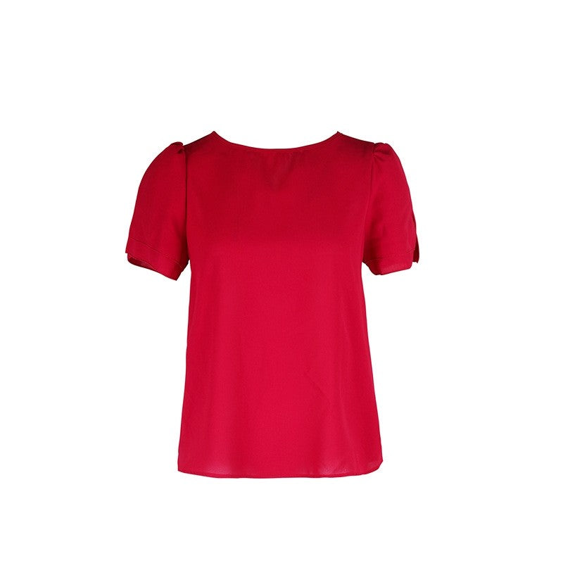 Short-Sleeve Round-Neck Wine Blouse