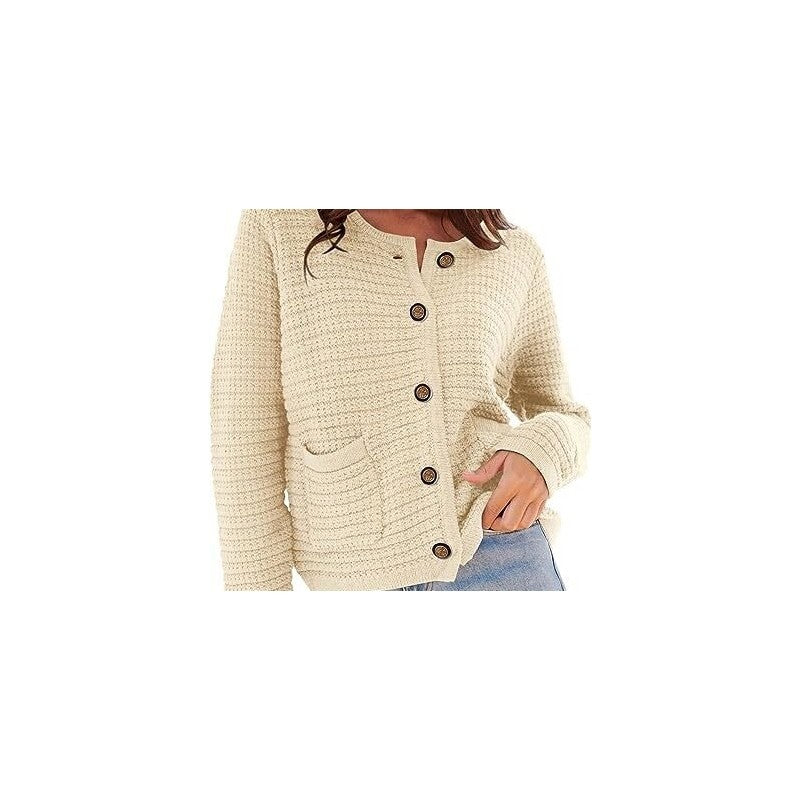 Plain Round Neck Knit Cardigan