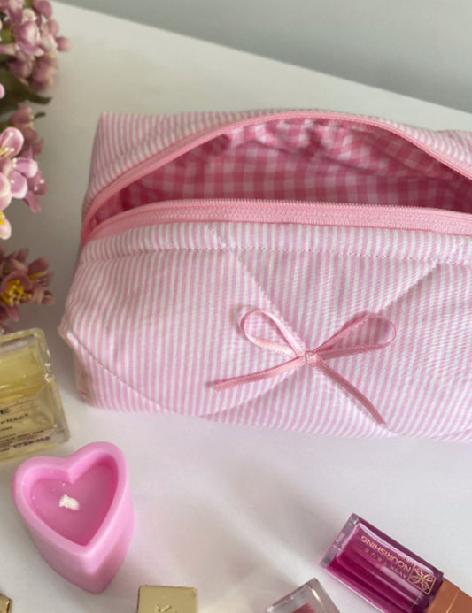 Pink Bows Striped Sweet Make Up Bag