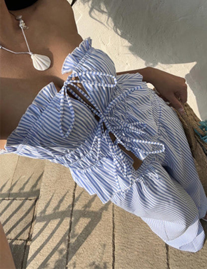2-Piece Elegant Striped Strapeless Pants Set