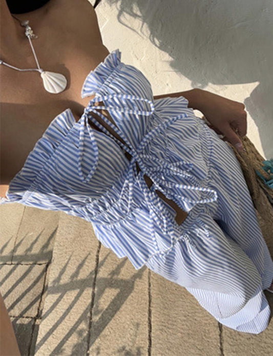 2-Piece Elegant Striped Strapeless Pants Set