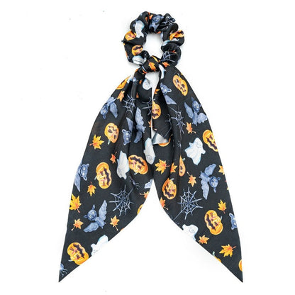 Halloween Printed Satin Scarf Scrunchies