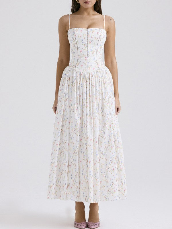 Floral Print Slim Maxi Spaghetti Dress