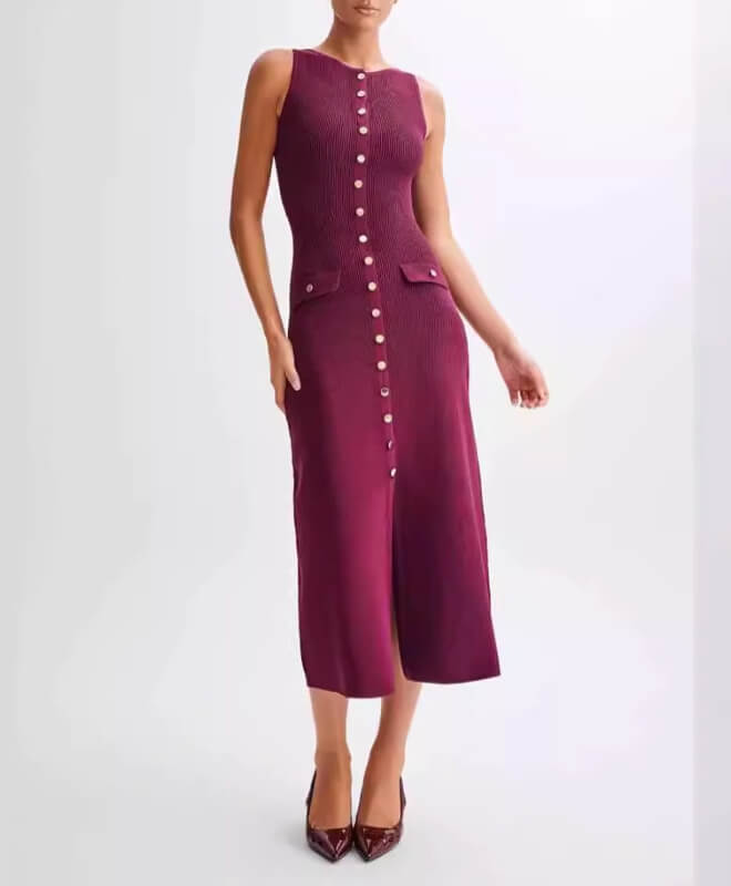 Elegant Button Down Knit Maxi Dress