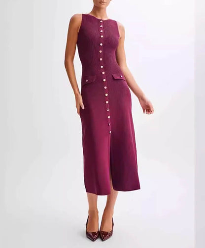 Elegant Button Down Knit Maxi Dress