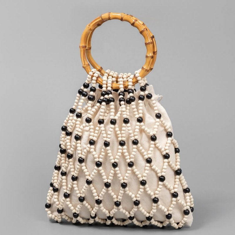 Color Block Handmade Wooden Bead Bag