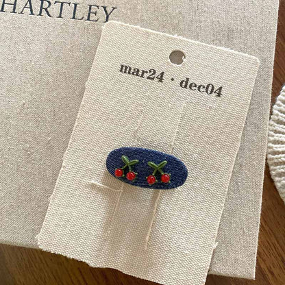 Letter Cute Cherry Denim Hair Clip