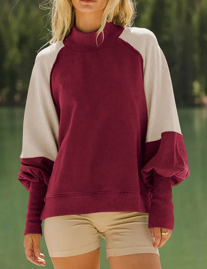 Casual Color Block Lantern Sleeve Sweatshirt