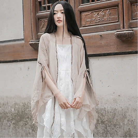 Irregular Plain Color Wrap Front Tie Cardigan