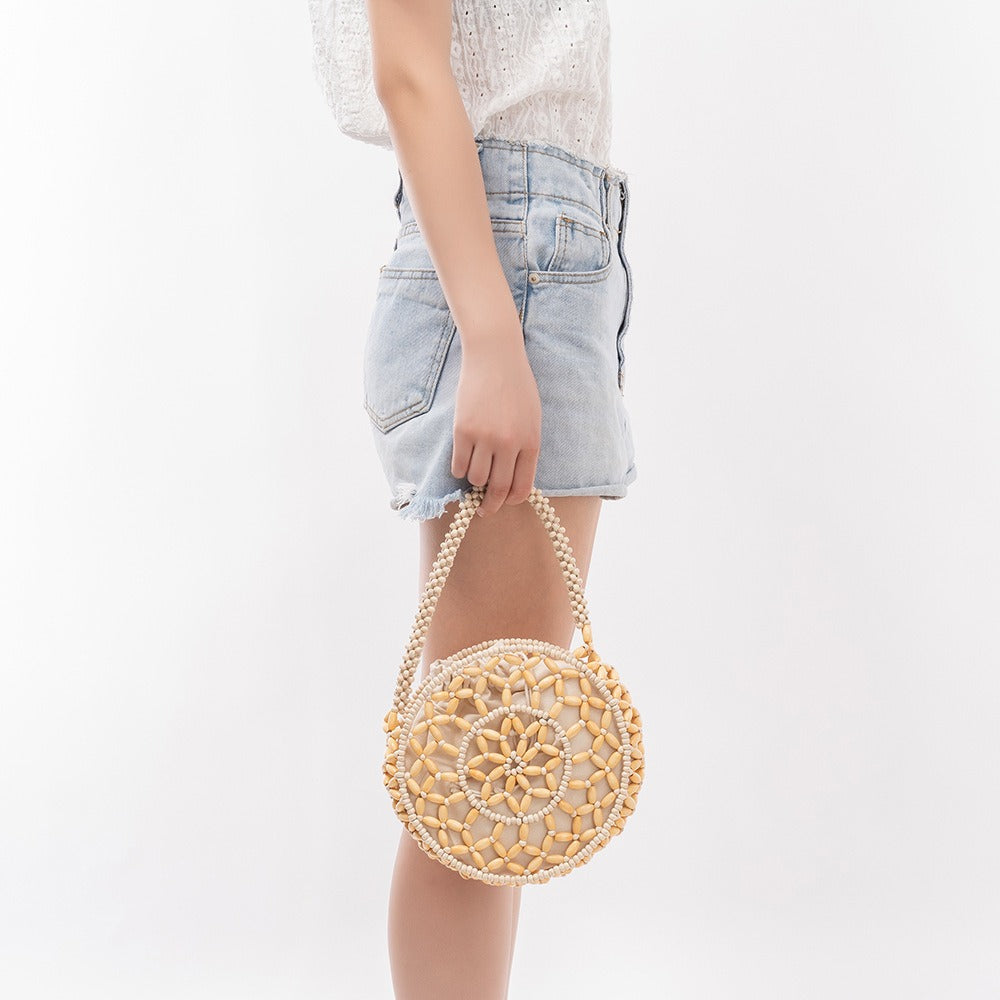 Round Wooden Bead Shoulder Bag