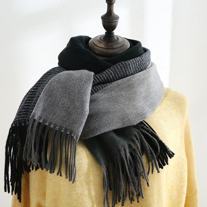 Warm Imitated Cashmere Tassled Shawl Scarf