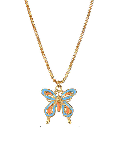Colorful Enamel Butterfly Pendant Necklace