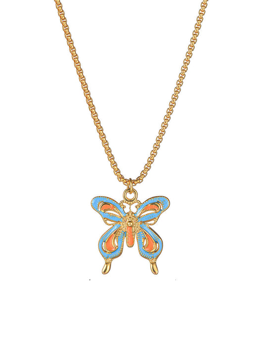 Colorful Enamel Butterfly Pendant Necklace