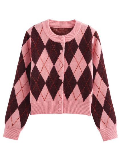 Vintage Diamond Checker Button Down Knit Cardigan