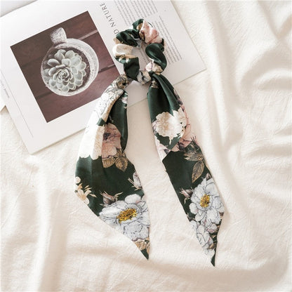 Floral Ribbon Scarf Pony Scrunchie