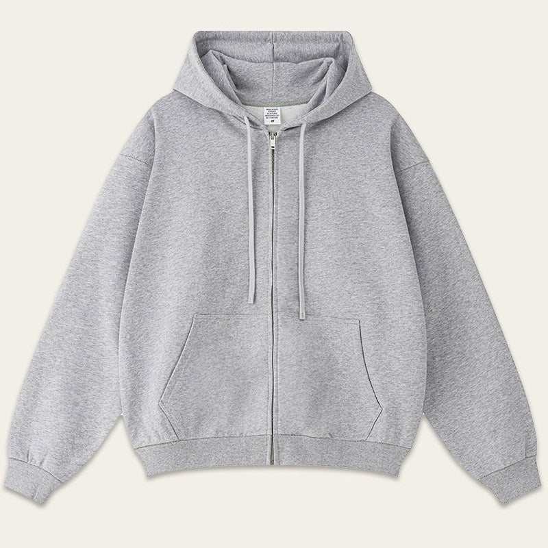 Casual Solid Color Oversize Zip-Up Hoodie