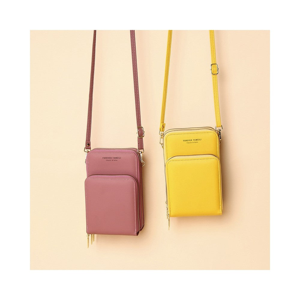 PU Leather Solid Color Large Capacity Multifunctional Purse One   Shoulder Crossbody Cell Phone Bag