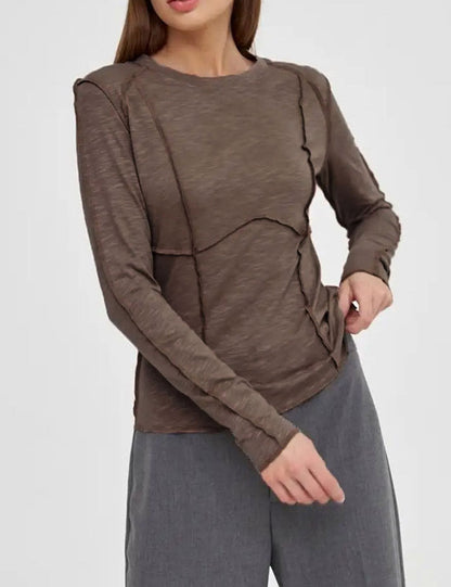 Elegant Splice Round Neck Long Sleeve Top