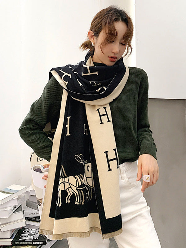 Printed Contrast Color Imitation Cashmere Shawl Scarf