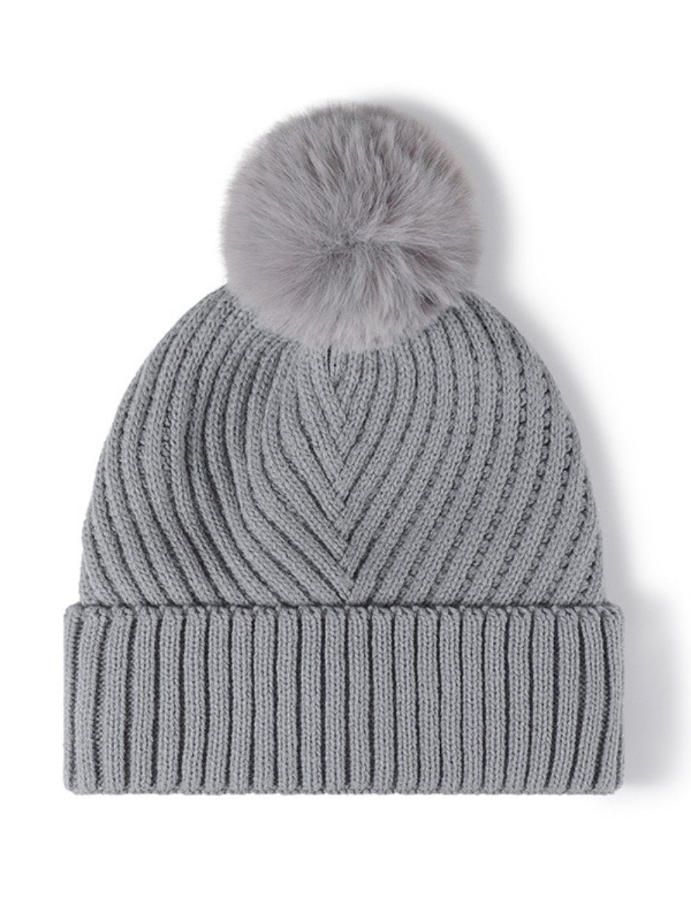 Solid Color Ribbed Knit Pom Beanie